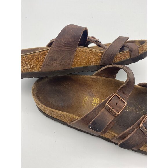 BIRKENSTOCK Mayari Strappy Toe Loop Sandal Womens SZ 36 Cork Brown Leather - Picture 8 of 9
